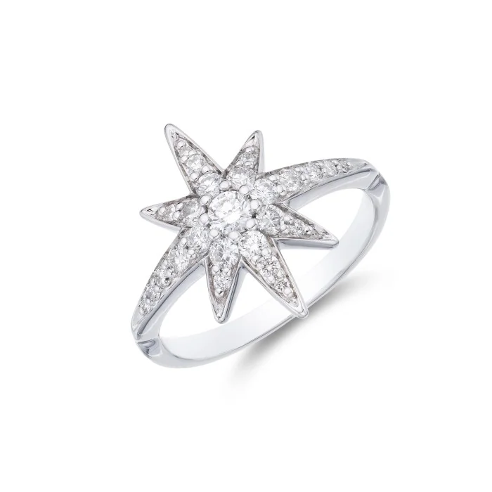 9ct White Gold Brilliant Cut Diamond 0.45ct Pave Star Ring