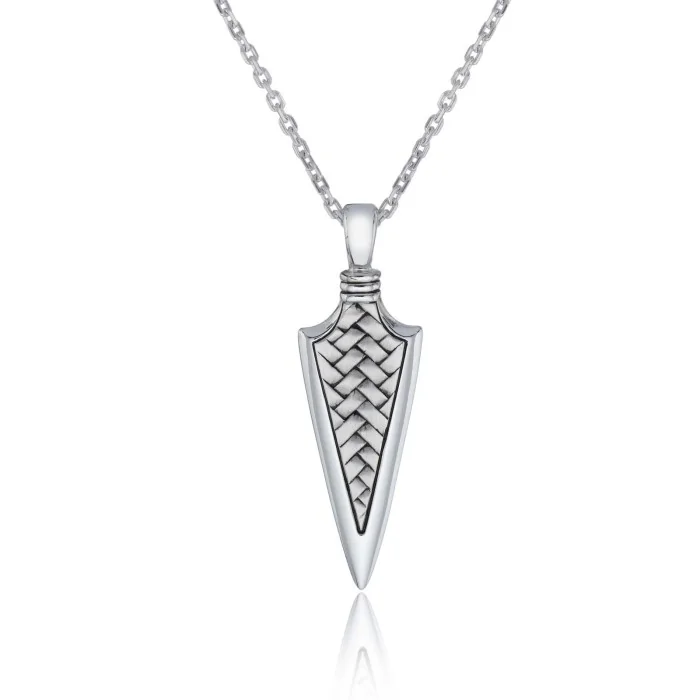 Sterling Silver Herringbone Arrow Mens Pendant Necklace 1