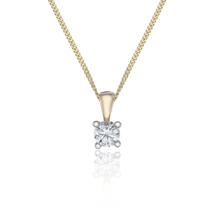 18ct Yellow Gold 0.33ct Round Brilliant 4 Claw Diamond Solitaire Pendant 