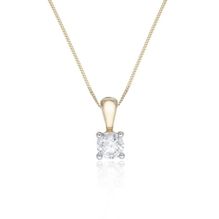 18ct Yellow Gold 0.50ct Round Brilliant 4 Claw Diamond Solitaire Pendant