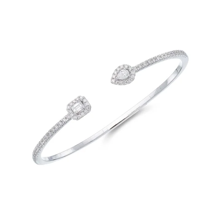 18ct White Gold Pear Emerald & Brilliant Cut 1.08ct Diamond Crossover Bangle
