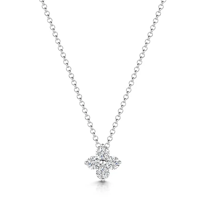 9ct White Gold Brilliant Cut 0.33ct Cluster Pendant Necklace