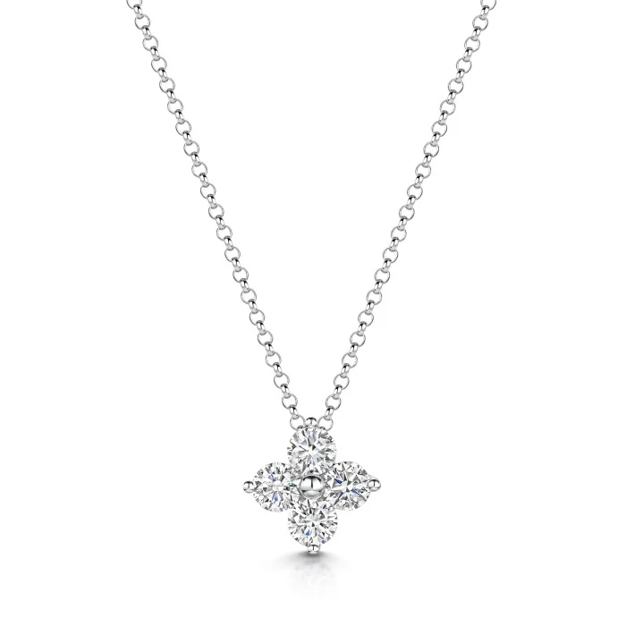 9ct White Gold Brilliant Cut 0.53ct Cluster Pendant Necklace