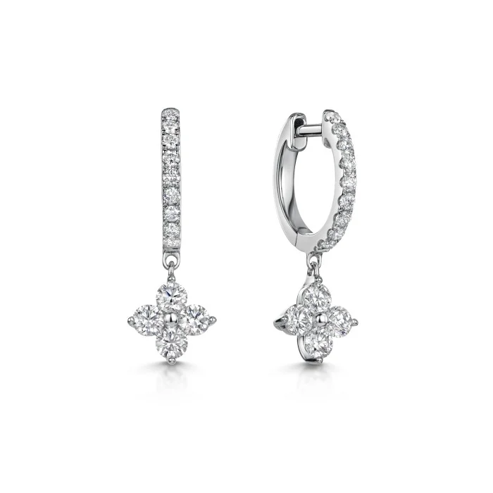 9ct White Gold Brilliant Cut Diamond 0.88ct Cluster Hoop Earrings 