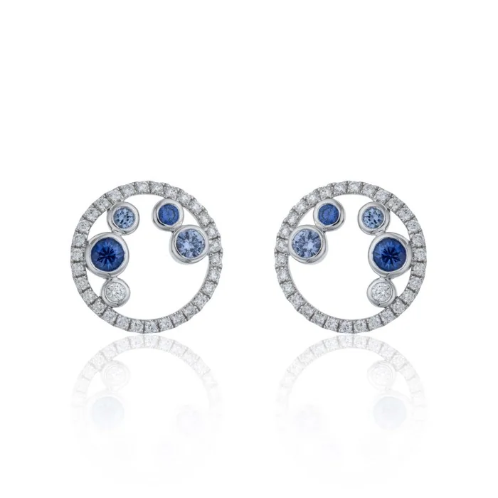18ct White Gold Brilliant Cut Diamond 0.52ct and Sapphire 0.76ct Earrings 1