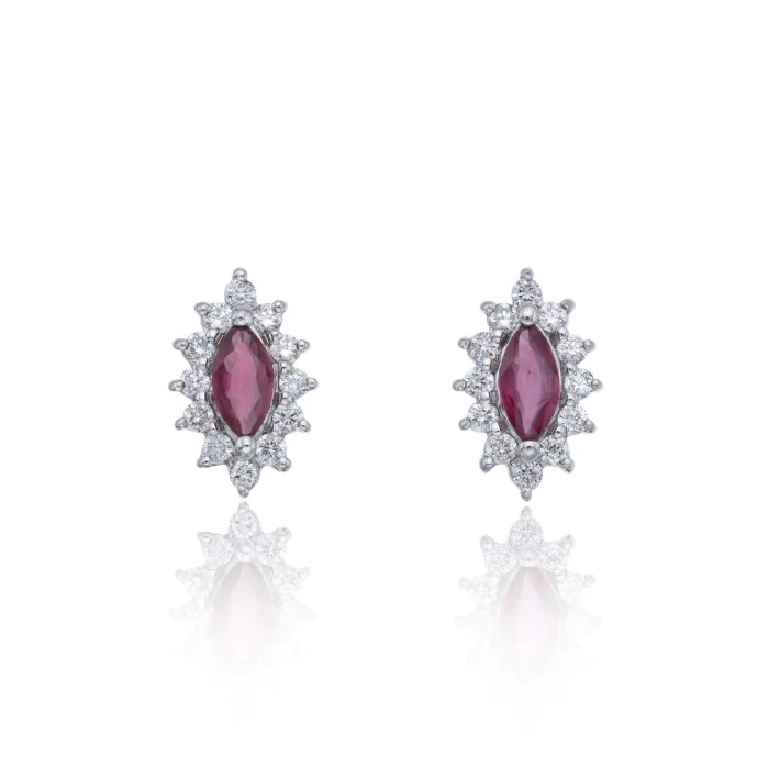 9ct White Gold Diamond 0.17ct and Ruby Halo Earrings