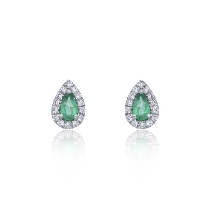 9ct White Gold Diamond 0.18ct and Emerald Halo Earrings