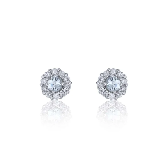9ct White Gold Diamond 0.17ct and Aquamarine Halo Earrings