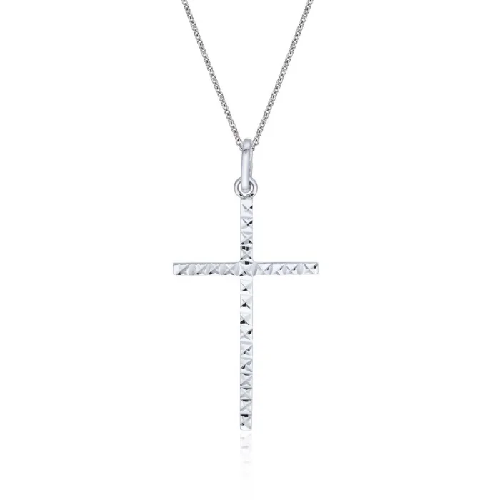 9ct White Gold Diamond Cut Cross Pendant