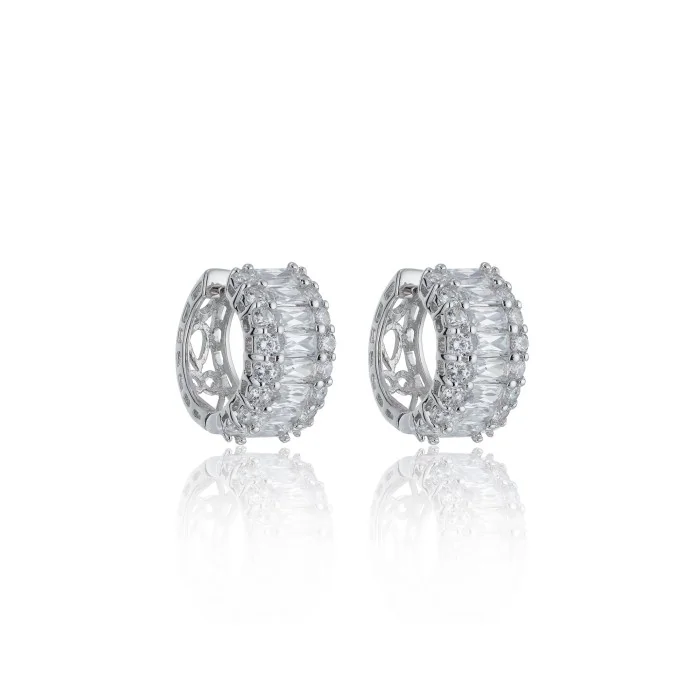 Silver Cubic Zirconia Baguette Cut Hoop Earrings