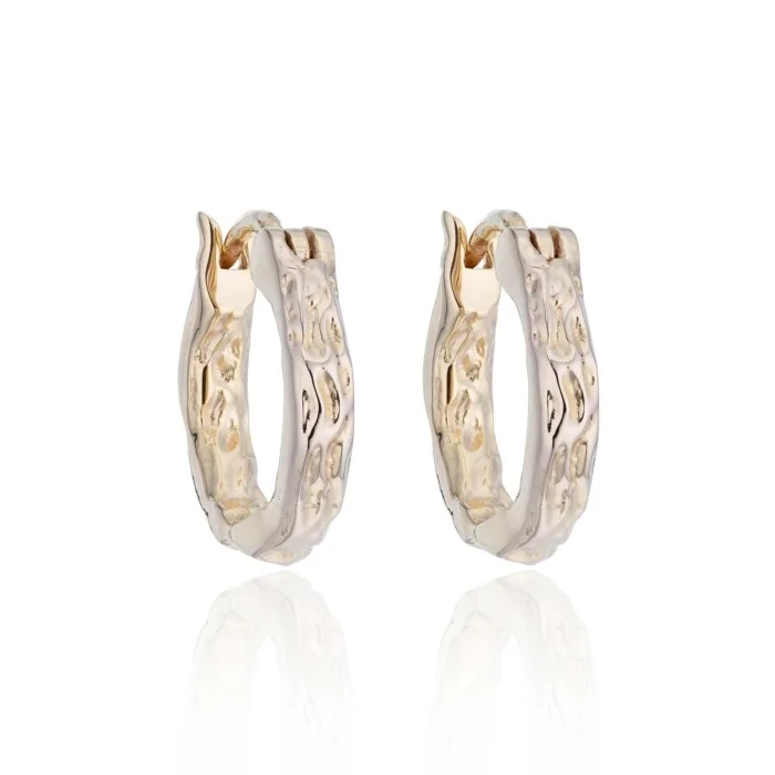 Sterling Silver Yellow Gold Plated Textured Hoop Earrings