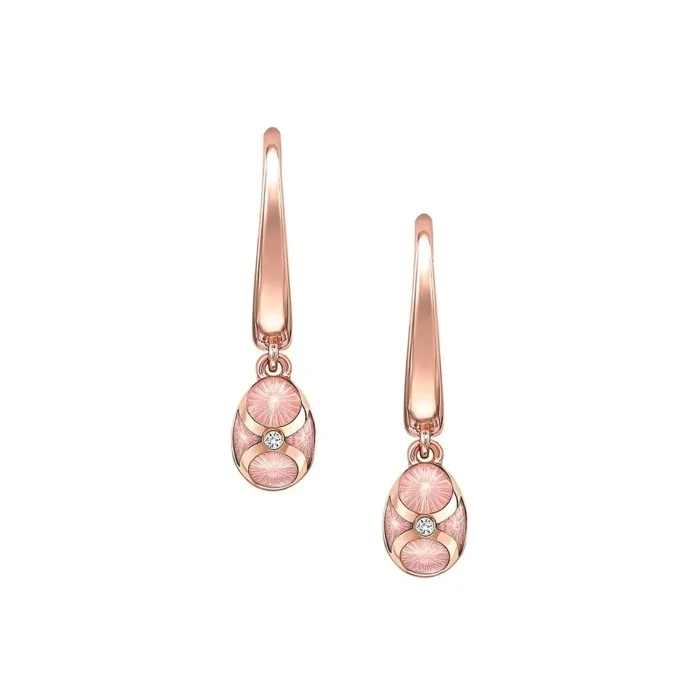 Fabergé Heritage Rose Gold Pink Guilloché Enamel Egg Hoop Drop Earrings 1316EA2391