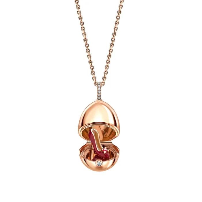 Fabergé Essence Rose Gold Red Lacquer & Ruby Set Shoe Surprise Locket Pendant 1258FP2531