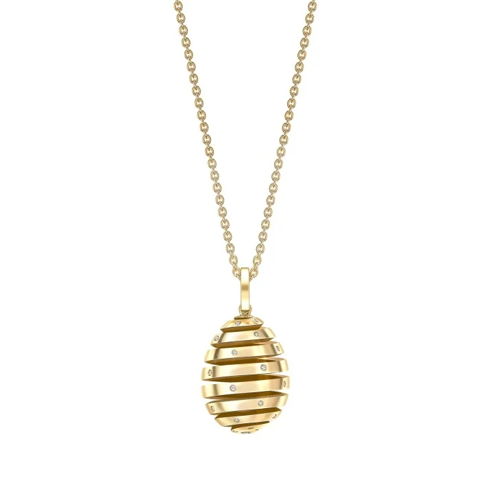 Fabergé Essence Yellow Gold Diamond Set Spiral Egg Pendant Necklace 1397PE2581 1