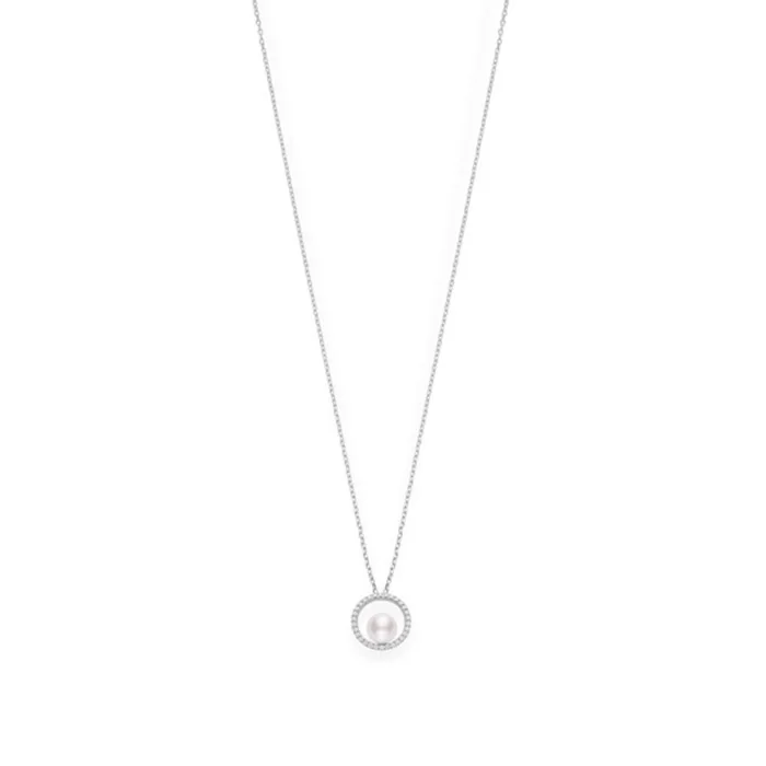 Mikimoto Akoya Circle 7mm Pearl and Diamond Pendant PPA 5501D W