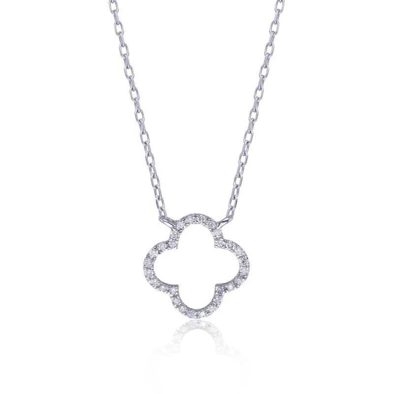 9ct White Gold Round Brilliant Cut 0.13ct Diamond Clover Necklet