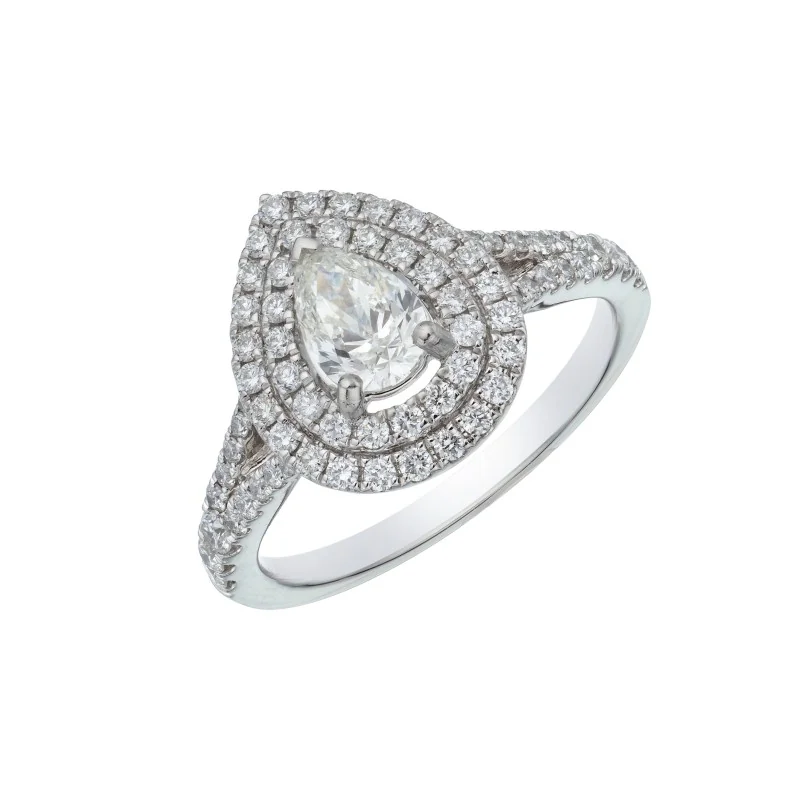 Platinum Pear Cut Diamond 1.06ct Halo Solitaire Ring