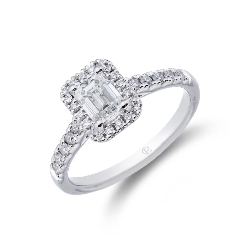 Platinum Emerald Cut 1.50ct Diamond Halo Ring