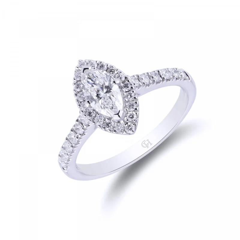 Platinum Marquise Cut 0.90ct Diamond Halo Ring