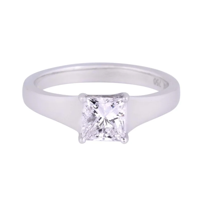 18ct White Gold 0.90ct Princess Cut Diamond Solitaire Ring