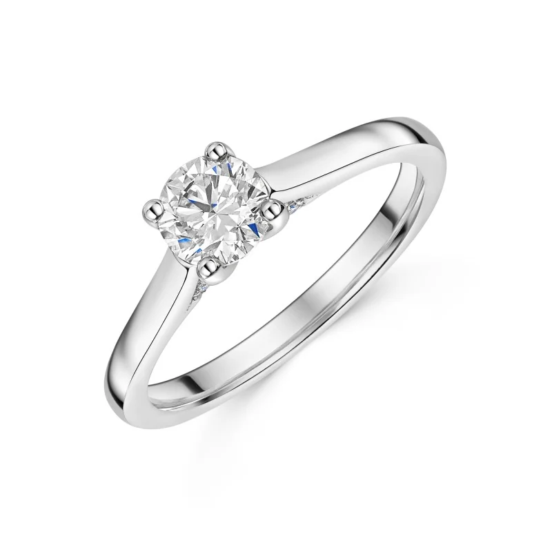Platinum U-Shape 0.50ct Round Brilliant Diamond Solitaire Ring with Diamond Accent