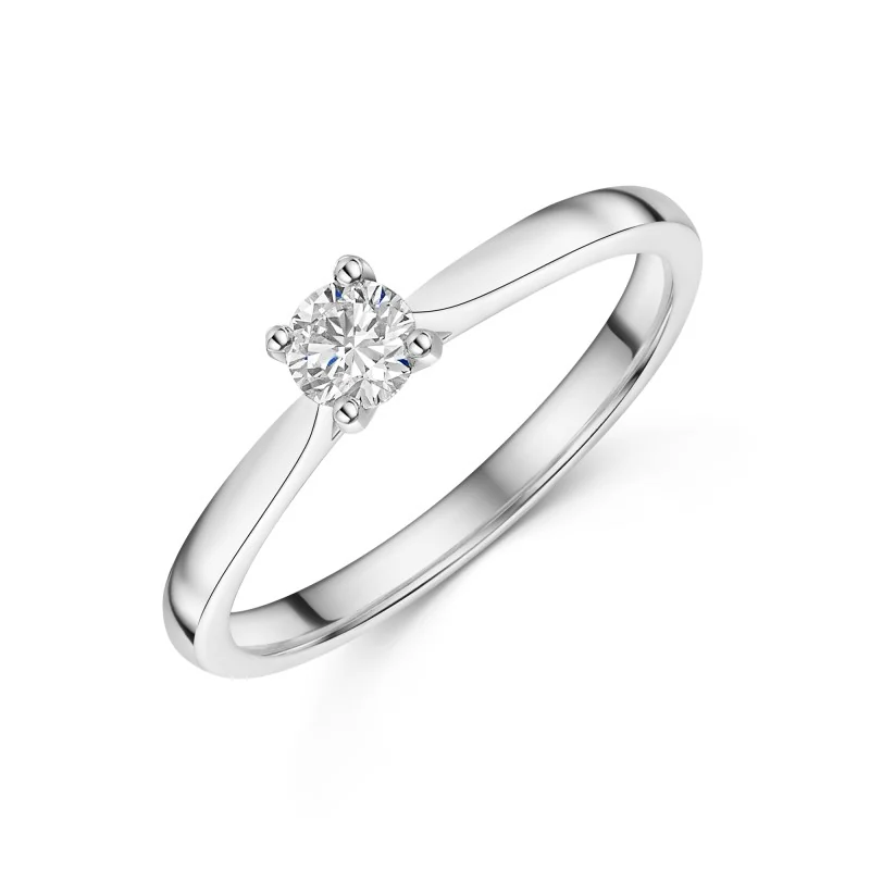Platinum 4 Claw Bar Set 0.25ct Round Brilliant Diamond Solitaire Ring