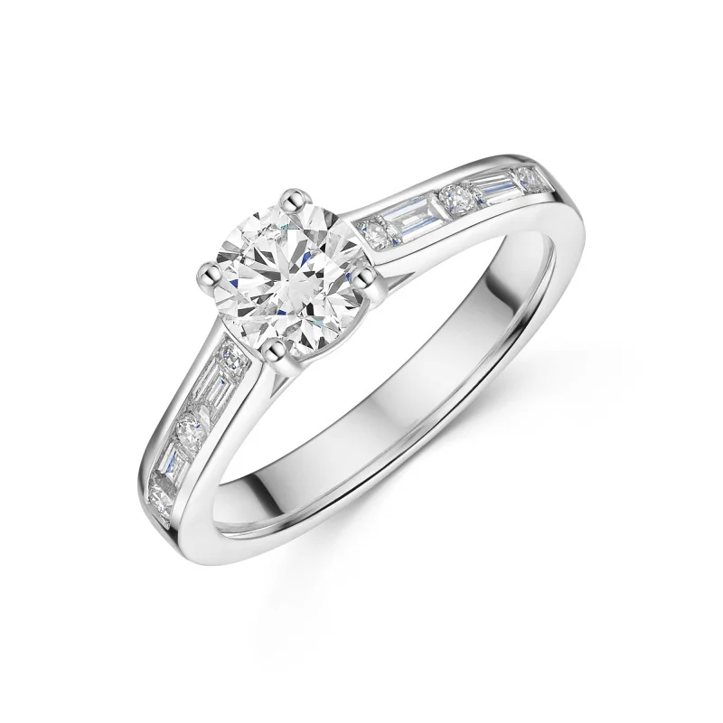 Platinum Round Brilliant 0.75ct Diamond Tulip Set Ring with Channel Set Shoulders
