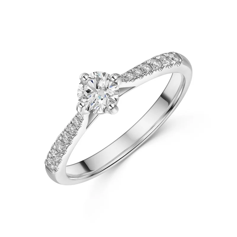 Platinum Round Brilliant 0.40ct Diamond Compass Set Solitaire Ring with Claw Set Shoulders