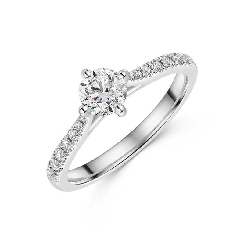 Platinum 4 Claw Compass Set 0.50ct Round Brilliant Diamond Solitaire Ring with Claw Set Shoulders
