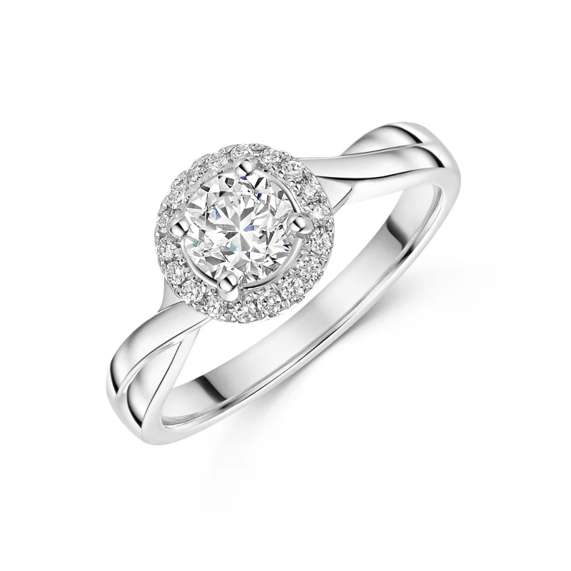 Platinum Round Brilliant 0.75ct Diamond Solitaire Ring with Diamond Halo