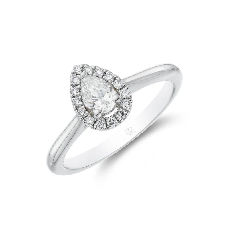 Platinum Pear Cut 0.33ct Diamond Halo Solitaire Ring