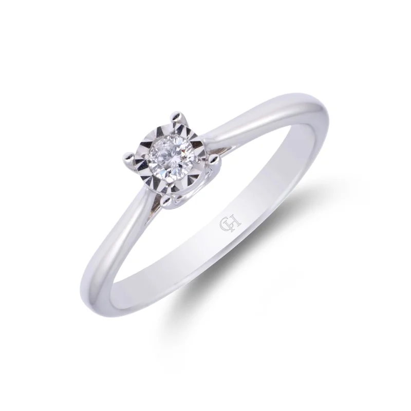 9ct White Gold Brilliant Cut 0.10ct Diamond Solitaire Ring