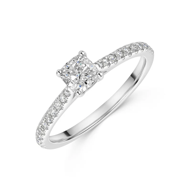 Platinum Cushion Cut 0.50ct Diamond Solitaire Ring with Shoulders