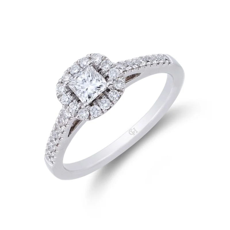 Platinum Princess Cut 0.65ct Diamond Halo Ring