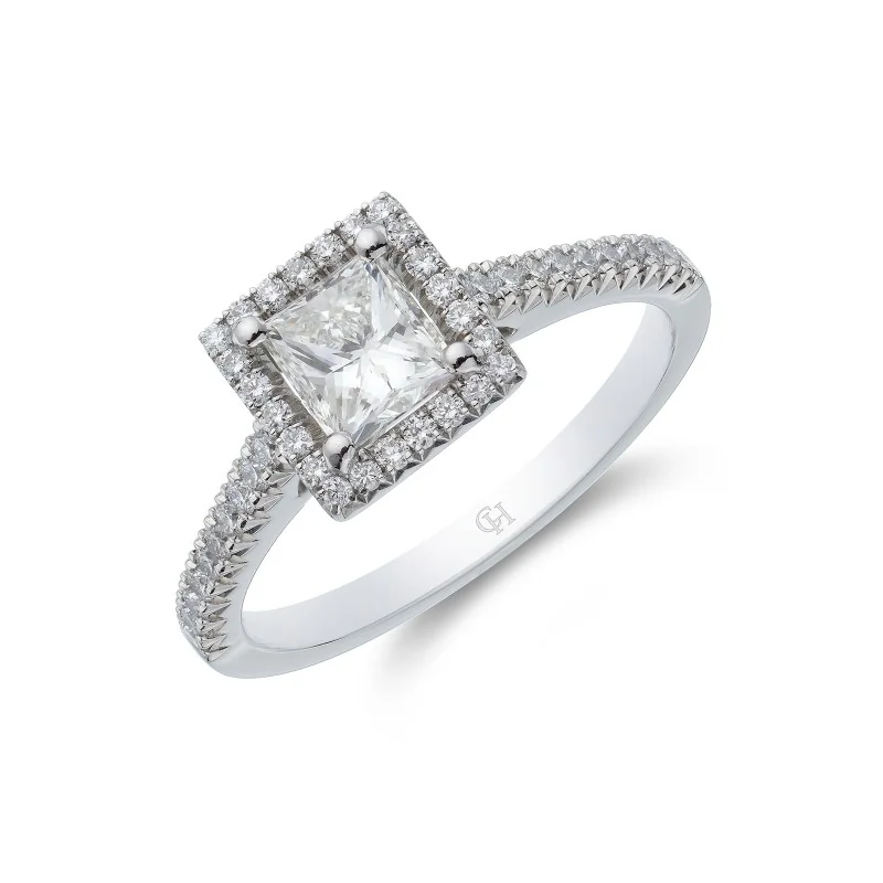 Platinum Princess Cut 1.15ct Diamond Halo Ring