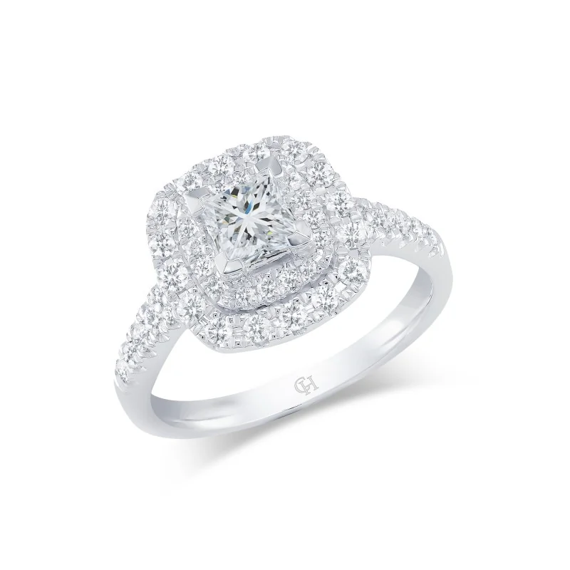 Platinum Princess Cut 1.00ct Diamond Double Halo Ring