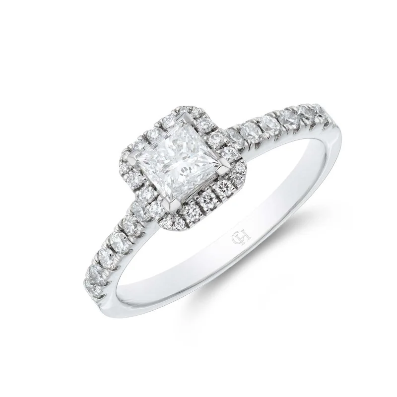 Platinum Princess Cut 0.80ct Diamond Halo Ring