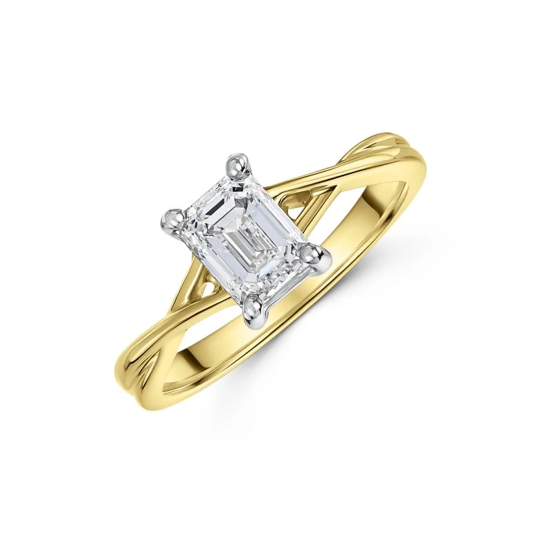 18ct Yellow Gold Emerald Cut 1.00ct Twisted Diamond Solitaire Ring