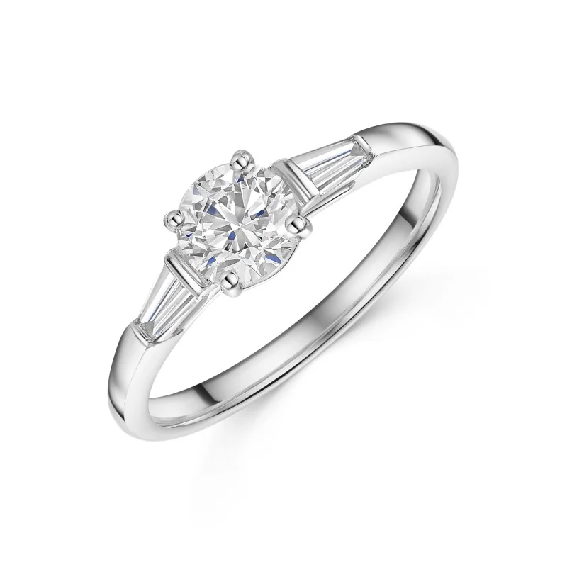 Platinum Round Brilliant 0.75ct Diamond Solitaire Ring with Tapered Shoulders