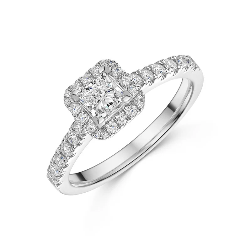 Platinum Princess Cut 0.33ct Diamond Solitaire Ring with Claw Set Shoulders