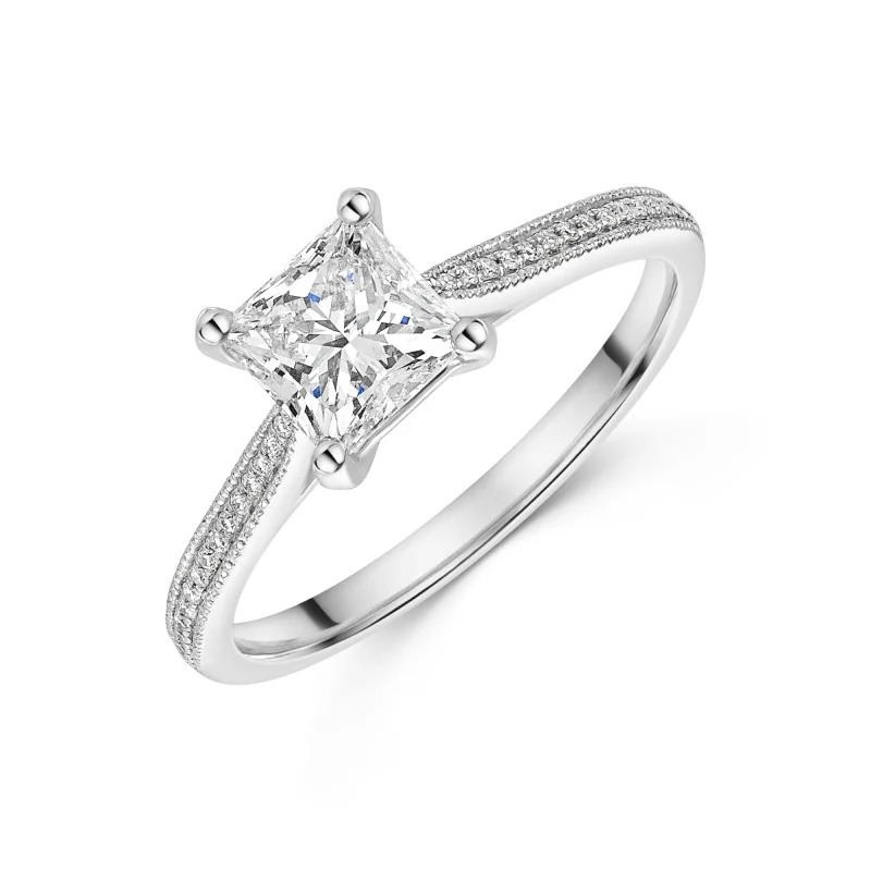 Platinum 1.00ct Princess Diamond Shoulders Ring