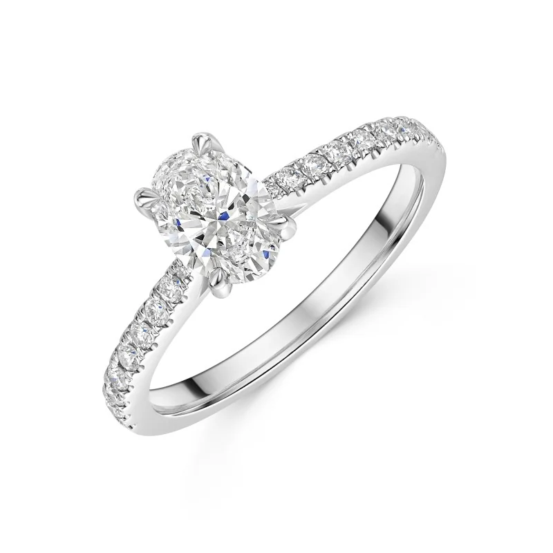Platinum Oval Cut 0.90ct Diamond Ring with Diamond Shoulders