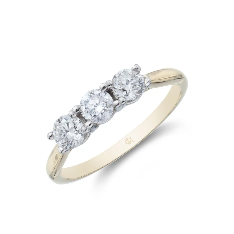 18ct Yellow Gold Brilliant Cut 0.75ct Diamond Three Stone Ring