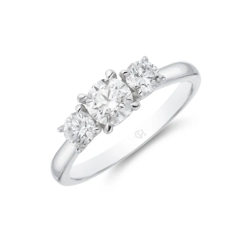 Platinum 'Heart' Brilliant Cut 0.75ct Diamond Three Stone Ring