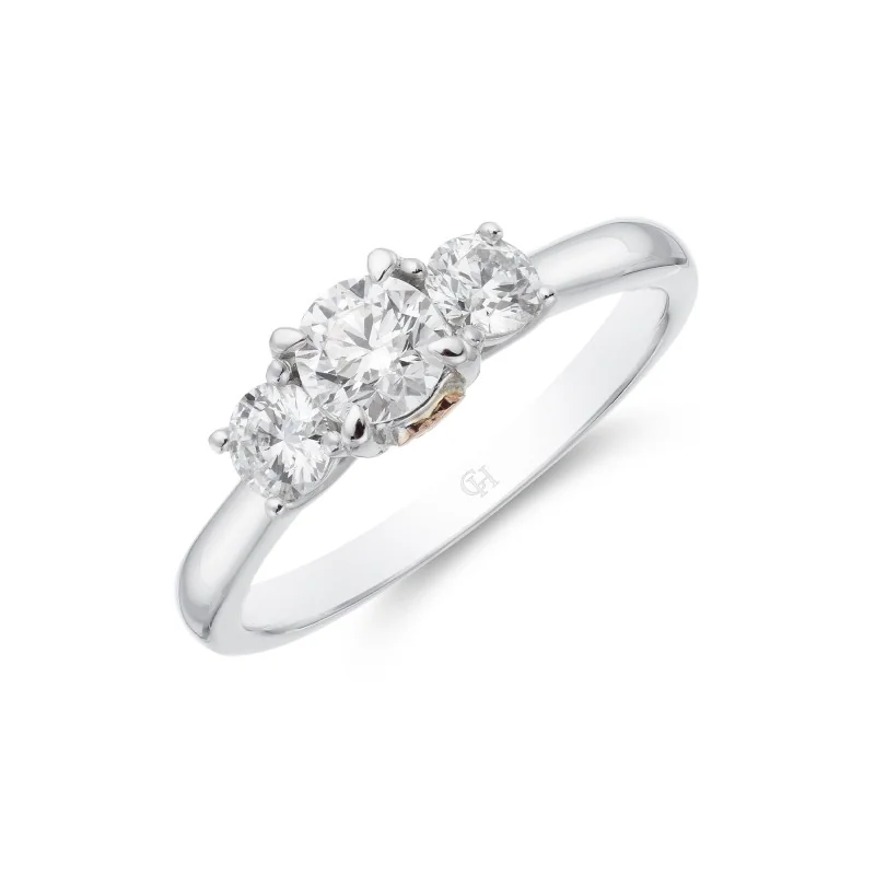 Platinum Brilliant Cut 0.75ct Diamond Three Stone Ring 1