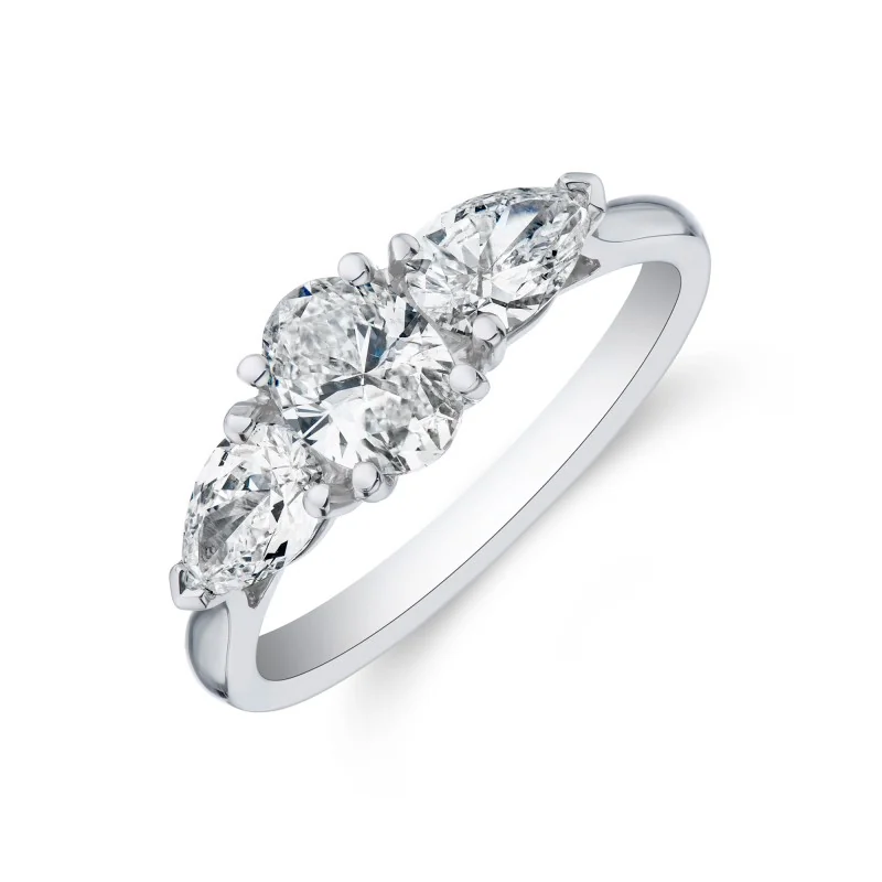 Platinum 1.50ct Oval and Pear Cut Diamond 3 Stone Ring