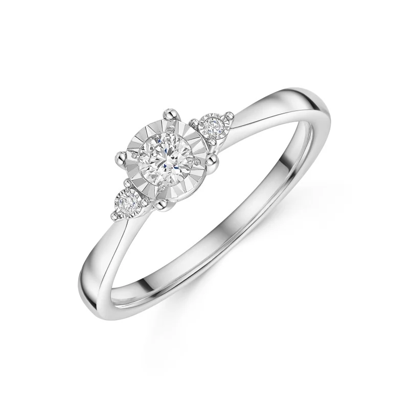 9ct White Gold 0.17ct Illusion 3 Stone Diamond Ring