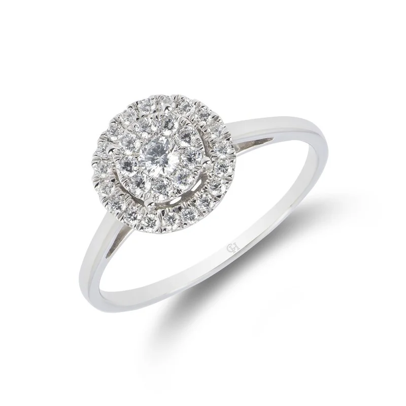18ct White Gold Brilliant Cut 0.33ct Diamond Halo Ring