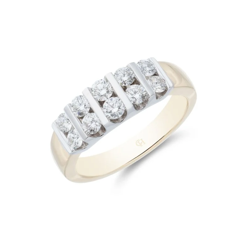 18ct Yellow Gold Round Brilliant Cut 0.75ct Double Row Diamond Fancy Band