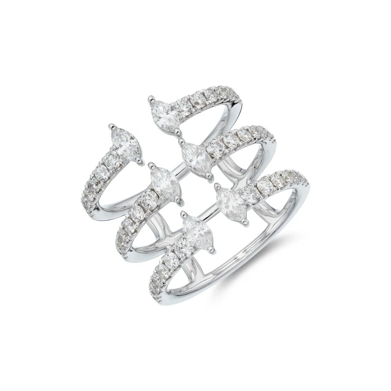 18ct White Gold Marquise And Round Brilliant 1.46ct Diamond Three Row Ring
